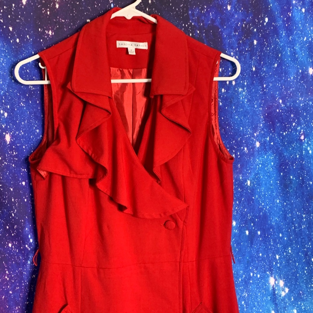 Sandra Darren- Red Button Up Wrap Around Dress 8 - image 2